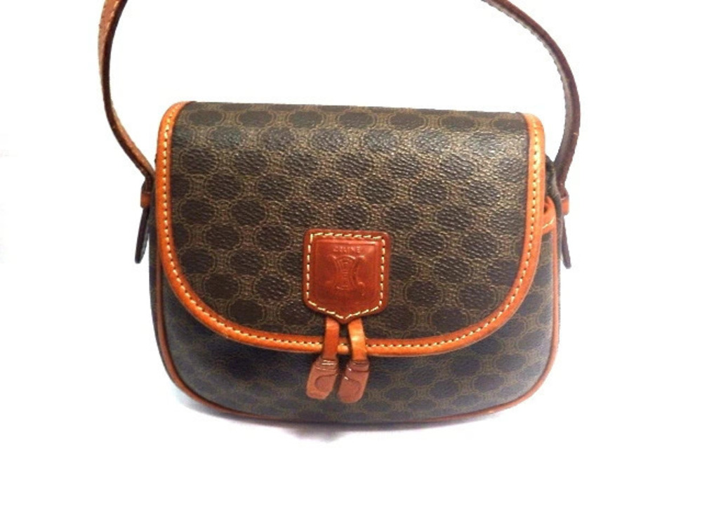 Celine Macadam canvas bag calfskin Hobo Brown